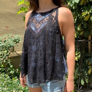 FREE PEOPLE Lace Overlay Tank with Ties